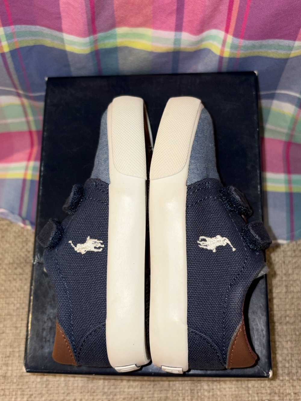 Polo Ralph Lauren Olan EZ Toddler Shoes in Navy, Blue & Tan in Size 7 - Picture 7 of 12